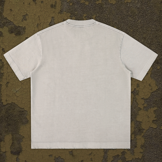 "depravity" distressed washed white tee