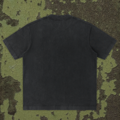 "depravity" distressed washed black tee