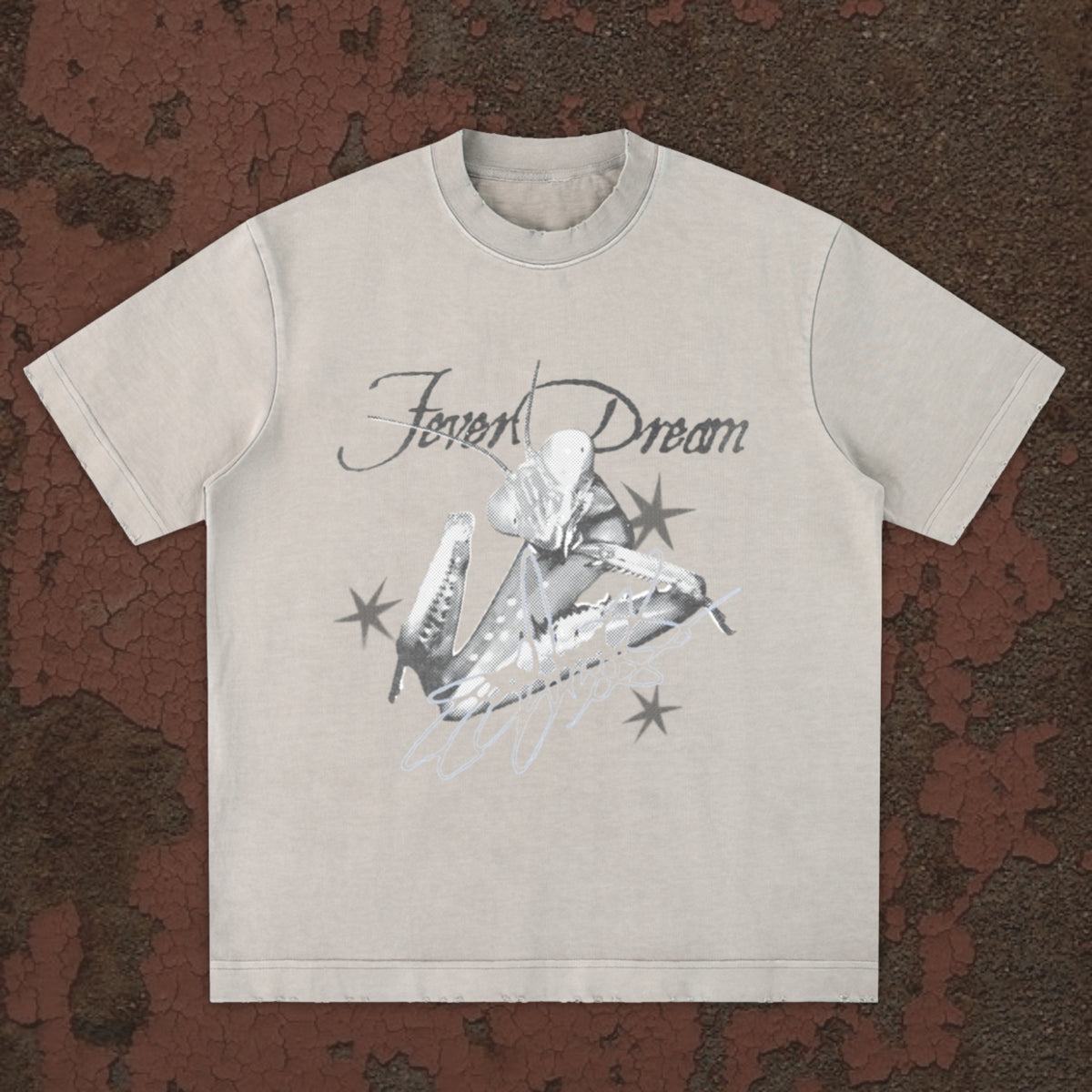 "fever dream" cream distressed washed tee