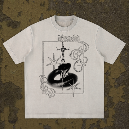 "depravity" distressed washed white tee