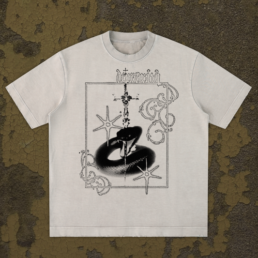 "depravity" distressed washed white tee