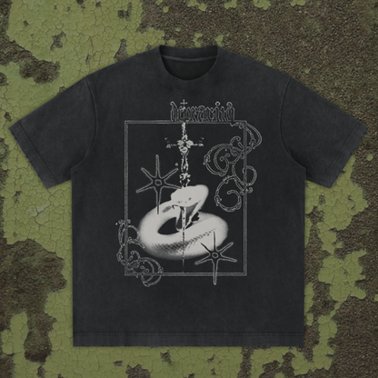 "depravity" distressed washed black tee